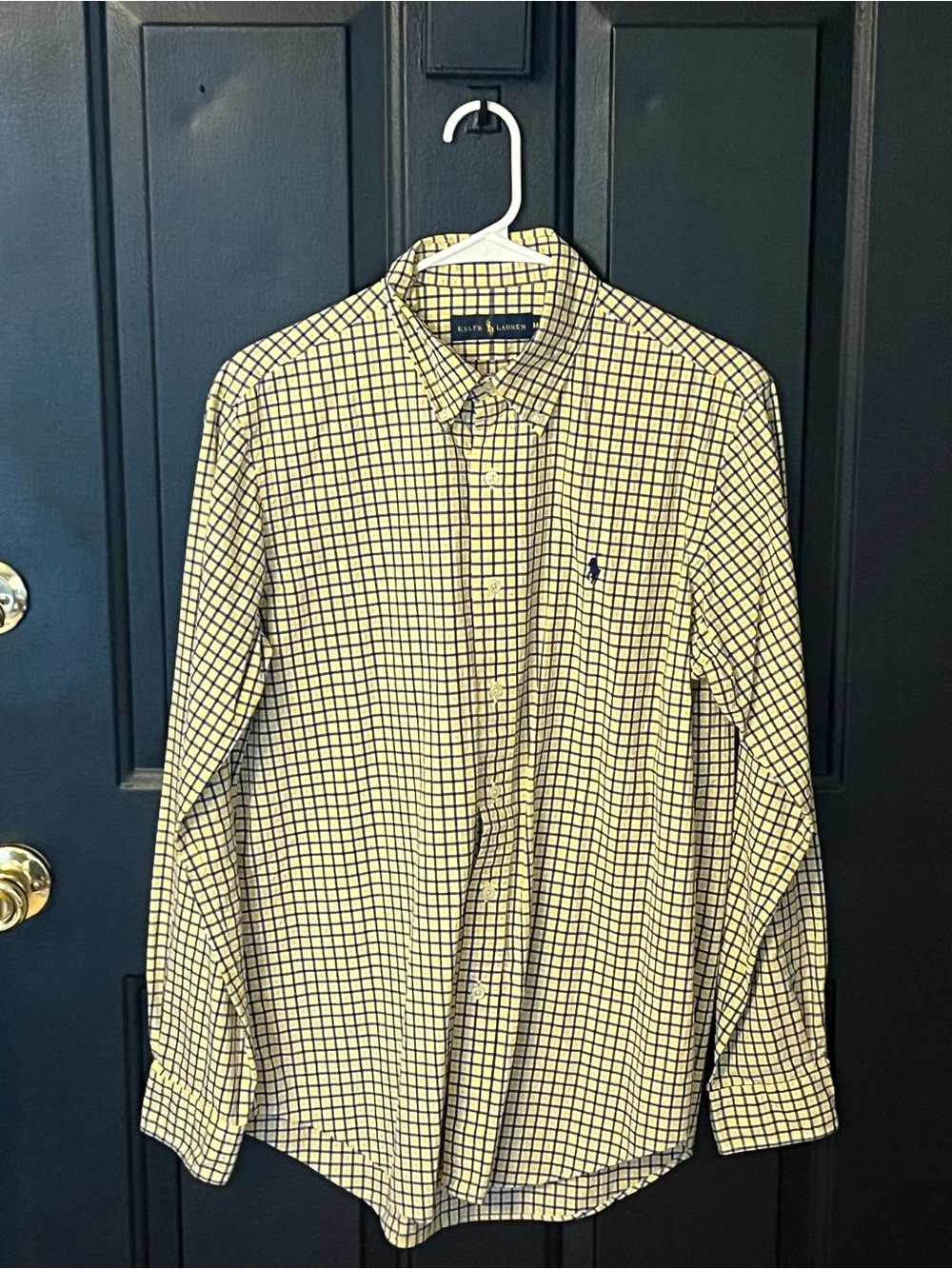 Ralph Lauren Yellow and Navy Windowpane Button-Down Shirt